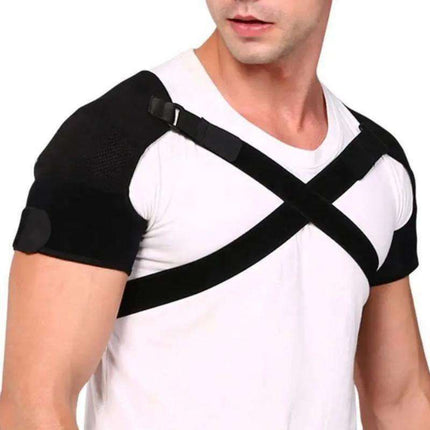 Black Large size Double Shoulder Support Brace - Adjustable Posture Corrector with Breathable Mesh, Compression Therapy for Gym, Running, and Daily Activities