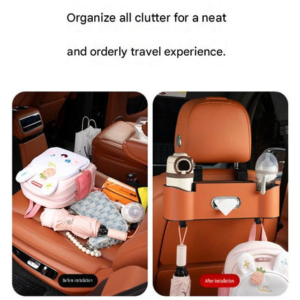 Red（1 pair）Multifunctional Car Seat Back Organizer - Nappa Leather Tissue Box Holder with Cup Holders and Hooks, Adjustable Rear Storage Rack for Road Trips