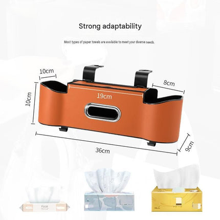Black（1 pair）Multifunctional Car Seat Back Organizer - Nappa Leather Tissue Box Holder with Cup Holders and Hooks, Adjustable Rear Storage Rack for Road Trips