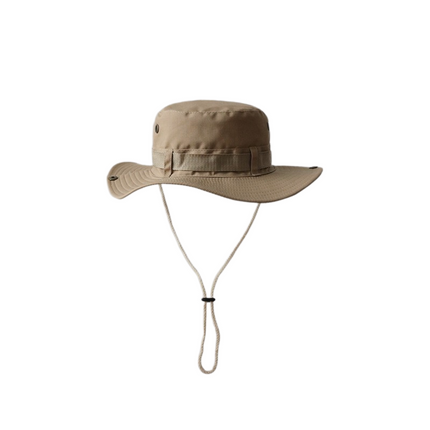 Khaki Unisex Foldable Outdoor Sun Hat - Polyester Wide Brim Bucket Hat with Adjustable Chin Strap, Breathable Design, Travel Friendly, Hiking Camping Beach