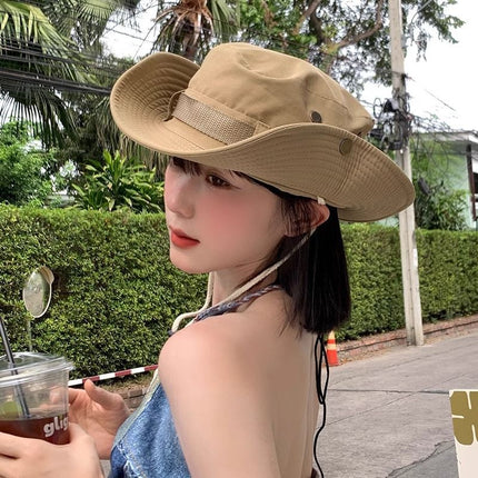 Grey Unisex Foldable Outdoor Sun Hat - Polyester Wide Brim Bucket Hat with Adjustable Chin Strap, Breathable Design, Travel Friendly, Hiking Camping Beach