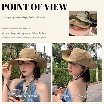 Black Outdoor Sun Protection and Safety Light Bundle - Foldable Polyester Bucket Hat with Wide Brim and Adjustable Chin Strap plus Rechargeable Mini Clip LED Safety Light for Hiking Camping Night Running