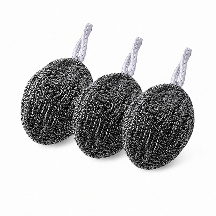 3 Pack Stainless Steel Scouring Pad with Hanging Loop - Heavy Duty Kitchen Scrubber for Pots Pans Sinks, Rust Resistant Spiral Woven Design, 30g Durable Cleaning Ball