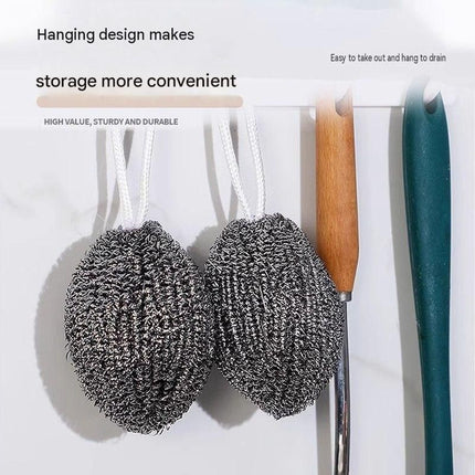 3 Pack Stainless Steel Scouring Pad with Hanging Loop - Heavy Duty Kitchen Scrubber for Pots Pans Sinks, Rust Resistant Spiral Woven Design, 30g Durable Cleaning Ball