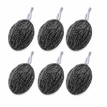 6 Pack Stainless Steel Scouring Pad with Hanging Loop - Heavy Duty Kitchen Scrubber for Pots Pans Sinks, Rust Resistant Spiral Woven Design, 30g Durable Cleaning Ball