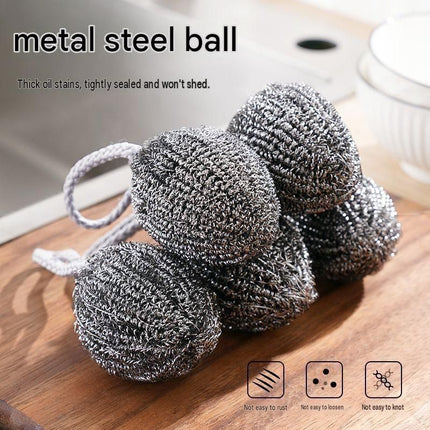 6 Pack Stainless Steel Scouring Pad with Hanging Loop - Heavy Duty Kitchen Scrubber for Pots Pans Sinks, Rust Resistant Spiral Woven Design, 30g Durable Cleaning Ball