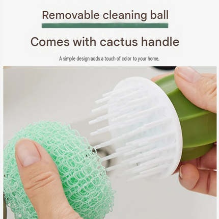 Cactus-shaped nano cleaning brush set with 3 pack yellow replacement heads and Green storage box - PP Material, Non-Scratch Design, Multi-Purpose Kitchen Scrubber for Pots, Pans and Dishes - Space Saving Storage, Easy Grip Ergonomic Shape