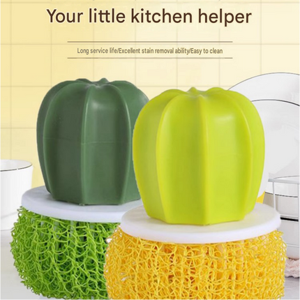 Cactus-shaped nano cleaning brush set with 3 pack yellow replacement heads and Yellow storage box - PP Material, Non-Scratch Design, Multi-Purpose Kitchen Scrubber for Pots, Pans and Dishes - Space Saving Storage, Easy Grip Ergonomic Shape