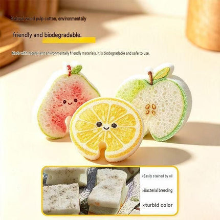 10 pack Cute Apple-shaped Wood Pulp Sponge - Compressed Kitchen Dishwashing Scrubber, Fast Foaming, Oil Resistant, Quick Drying, Eco Friendly Cellulose Cleaning Pad for Pots and Pans