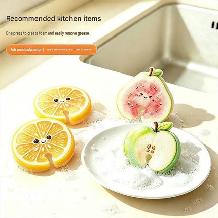 10 pack Cute Guava-shaped Wood Pulp Sponge - Compressed Kitchen Dishwashing Scrubber, Fast Foaming, Oil Resistant, Quick Drying, Eco Friendly Cellulose Cleaning Pad for Pots and Pans