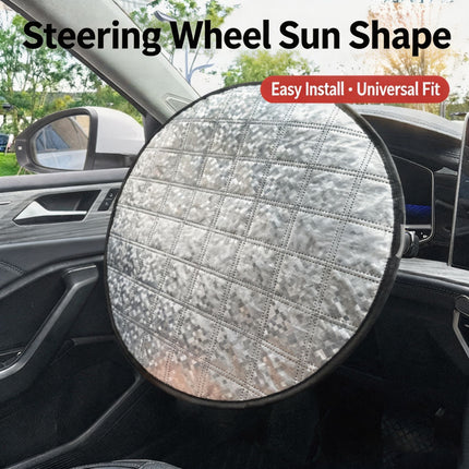 Silvery Reflective Steering Wheel Sun Shade Cover - Universal Fit Aluminum Foil Heat Shield, 43cm Diameter, Prevents Hot Steering Wheel, Easy Install, Foldable for Storage