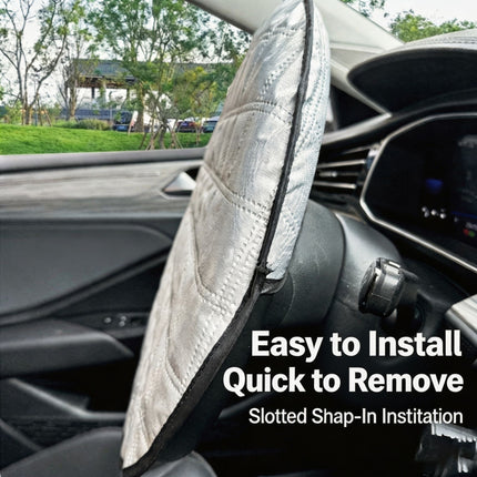 Silvery Reflective Steering Wheel Sun Shade Cover - Universal Fit Aluminum Foil Heat Shield, 43cm Diameter, Prevents Hot Steering Wheel, Easy Install, Foldable for Storage