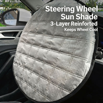 Silvery Reflective Steering Wheel Sun Shade Cover - Universal Fit Aluminum Foil Heat Shield, 43cm Diameter, Prevents Hot Steering Wheel, Easy Install, Foldable for Storage