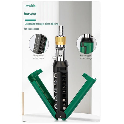 14-in-1 Multi-Function Ratchet Screwdriver Set - Adjustable Angle Head, 3-Position Ratchet, Carbon Steel Bits, Built-In Storage, for Home Repair DIY Electronics