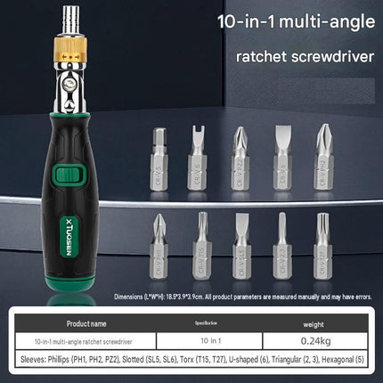 10-in-1 Multi-Function Ratchet Screwdriver Set - Adjustable Angle Head, 3-Position Ratchet, Carbon Steel Bits, Built-In Storage, for Home Repair DIY Electronics