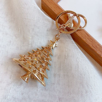 2 Pack Yellow Christmas Tree Keychain with Rhinestones - Alloy Bag Charm, Festive Car Key Ring, Holiday Gift Accessory