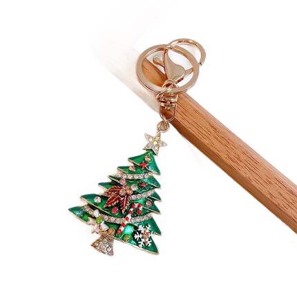 2 Pack Green Christmas Tree Keychain with Rhinestones - Alloy Bag Charm, Festive Car Key Ring, Holiday Gift Accessory