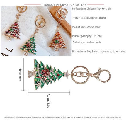 2 Pack Green Christmas Tree Keychain with Rhinestones - Alloy Bag Charm, Festive Car Key Ring, Holiday Gift Accessory