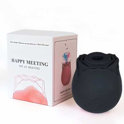 Black Rose Sucking Vibrator - Silicone & ABS, 10 Frequency Pulse Suction, Waterproof Rechargeable Clitoral Massager for Women