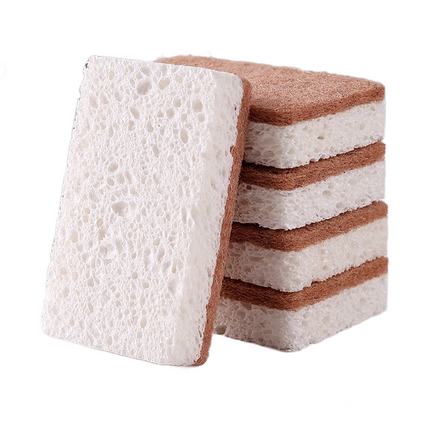 1 Piece Yellow  perforated Wood Pulp Cellulose Dish Sponge  - Double-Sided Kitchen Cleaning Pad, Oil-Resistant, Highly Absorbent, Durable Wood Fibre Scourer for Pots and Pans