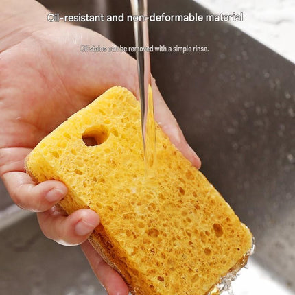 6 Pack Yellow  perforated Wood Pulp Cellulose Dish Sponge  - Double-Sided Kitchen Cleaning Pad, Oil-Resistant, Highly Absorbent, Durable Wood Fibre Scourer for Pots and Pans