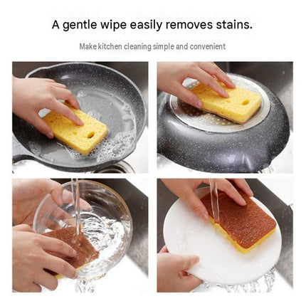6 Pack Yellow  perforated Wood Pulp Cellulose Dish Sponge  - Double-Sided Kitchen Cleaning Pad, Oil-Resistant, Highly Absorbent, Durable Wood Fibre Scourer for Pots and Pans