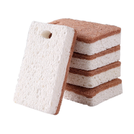 6 Pack Yellow  perforated Wood Pulp Cellulose Dish Sponge  - Double-Sided Kitchen Cleaning Pad, Oil-Resistant, Highly Absorbent, Durable Wood Fibre Scourer for Pots and Pans