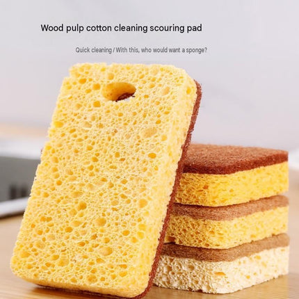 12 Pack Yellow  perforated Wood Pulp Cellulose Dish Sponge  - Double-Sided Kitchen Cleaning Pad, Oil-Resistant, Highly Absorbent, Durable Wood Fibre Scourer for Pots and Pans
