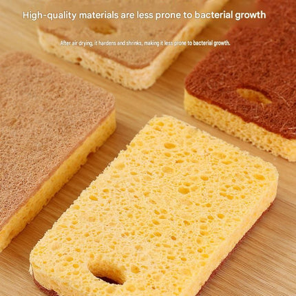 12 Pack Yellow  perforated Wood Pulp Cellulose Dish Sponge  - Double-Sided Kitchen Cleaning Pad, Oil-Resistant, Highly Absorbent, Durable Wood Fibre Scourer for Pots and Pans