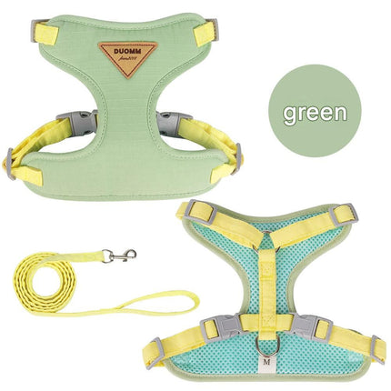 Green S Size Adjustable Cat Harness and Leash Set - Escape Proof H-Shape Design, Breathable Polyester, Soft Padding, Outdoor Walking Safety