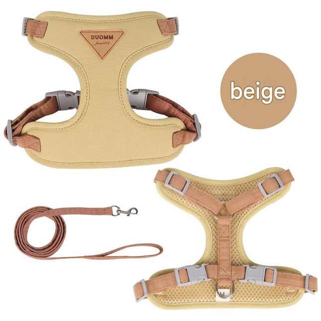 Beige S Size Adjustable Cat Harness and Leash Set - Escape Proof H-Shape Design, Breathable Polyester, Soft Padding, Outdoor Walking Safety