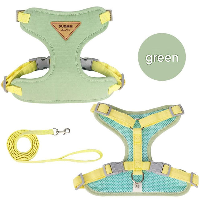 Green M Size Adjustable Cat Harness and Leash Set - Escape Proof H-Shape Design, Breathable Polyester, Soft Padding, Outdoor Walking Safety