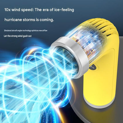 Yellow Handheld Bladeless High-Speed Fan - 100 Speed Levels, LED Display, USB-C Rechargeable Portable Mini Fan for Travel, Commute & Outdoor - Lightweight 169g Personal Cooling Device with Safe Air Intake