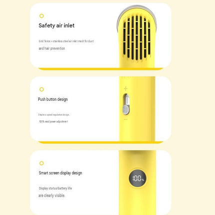 Yellow Handheld Bladeless High-Speed Fan - 100 Speed Levels, LED Display, USB-C Rechargeable Portable Mini Fan for Travel, Commute & Outdoor - Lightweight 169g Personal Cooling Device with Safe Air Intake