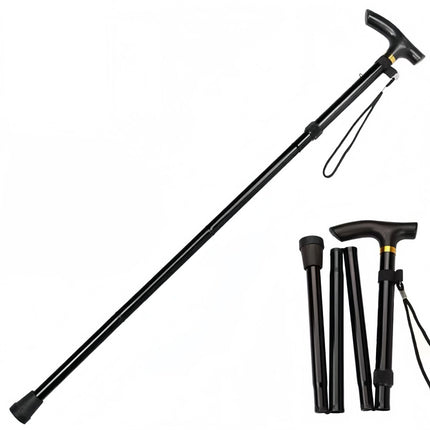 Black 2 pack Foldable Hiking Cane - Adjustable Aluminium Walking Stick with Non-Slip Handle, 85-95cm Height Range, Portable Trekking Pole for Seniors, Travel & Outdoor Support - Lightweight 260g Mobility Aid