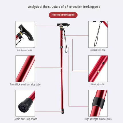 Coffee 2 pack Foldable Hiking Cane - Adjustable Aluminium Walking Stick with Non-Slip Handle, 85-95cm Height Range, Portable Trekking Pole for Seniors, Travel & Outdoor Support - Lightweight 260g Mobility Aid