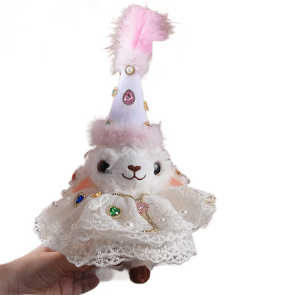 Sheep-shaped design Plush Keychain（Pink and white pointed hat + beige coat） - Soft Stuffed Animal Bag Charm, Cute Kawaii Doll for Backpacks & Gifts - 15x17cm White Lamb Pendant