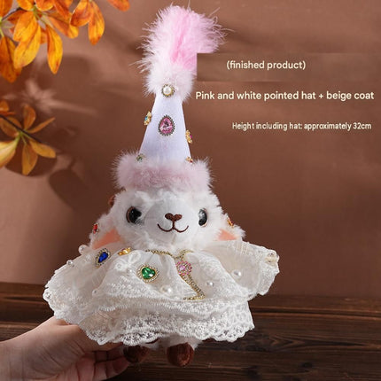 Sheep-shaped design Plush Keychain（Pink and white pointed hat + beige coat） - Soft Stuffed Animal Bag Charm, Cute Kawaii Doll for Backpacks & Gifts - 15x17cm White Lamb Pendant