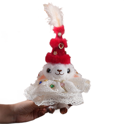 Sheep-shaped design Plush Keychain（Red pointed hat + beige coat） - Soft Stuffed Animal Bag Charm, Cute Kawaii Doll for Backpacks & Gifts - 15x17cm White Lamb Pendant