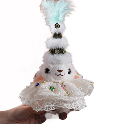 Sheep-shaped design Plush Keychain（Green pointed hat + beige coat） - Soft Stuffed Animal Bag Charm, Cute Kawaii Doll for Backpacks & Gifts - 15x17cm White Lamb Pendant