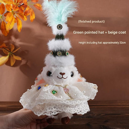 Sheep-shaped design Plush Keychain（Green pointed hat + beige coat） - Soft Stuffed Animal Bag Charm, Cute Kawaii Doll for Backpacks & Gifts - 15x17cm White Lamb Pendant