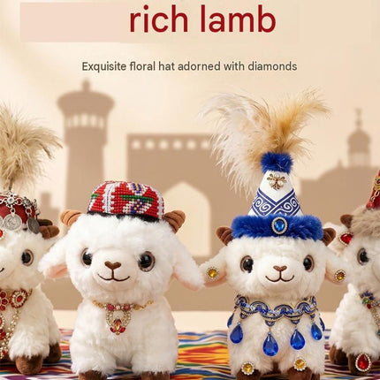 Sheep-shaped design Plush Keychain（Red pointed hat + three-strand diamond chain） - Soft Stuffed Animal Bag Charm, Cute Kawaii Doll for Backpacks & Gifts - 15x17cm White Lamb Pendant