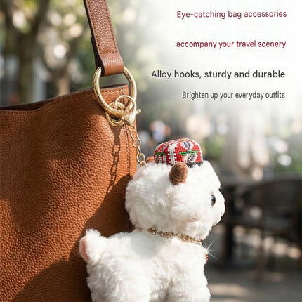 Sheep-shaped design Plush Keychain（Red pointed hat + three-strand diamond chain） - Soft Stuffed Animal Bag Charm, Cute Kawaii Doll for Backpacks & Gifts - 15x17cm White Lamb Pendant