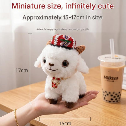Sheep-shaped design Plush Keychain（Red pointed hat + three-strand diamond chain） - Soft Stuffed Animal Bag Charm, Cute Kawaii Doll for Backpacks & Gifts - 15x17cm White Lamb Pendant