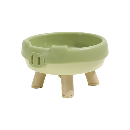 2 Pack Green Elevated Pet Food Bowl - Cute Pig Design Raised Feeder for Cats and Small Dogs - Non-Slip ABS Material, Easy Clean, Ergonomic Neck Protection