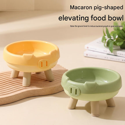 2 Pack Yellow Elevated Pet Food Bowl - Cute Pig Design Raised Feeder for Cats and Small Dogs - Non-Slip ABS Material, Easy Clean, Ergonomic Neck Protection