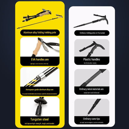 Black Foldable Hiking Poles with Black Carry Bag - Aluminium Alloy Trekking Sticks - External Lock, EVA Grip, Tungsten Tip, Adjustable 95-110cm, Lightweight Walking Sticks for Camping and Travel