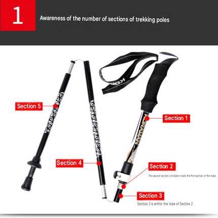 Black Foldable Hiking Poles with Black Carry Bag - Aluminium Alloy Trekking Sticks - External Lock, EVA Grip, Tungsten Tip, Adjustable 95-110cm, Lightweight Walking Sticks for Camping and Travel