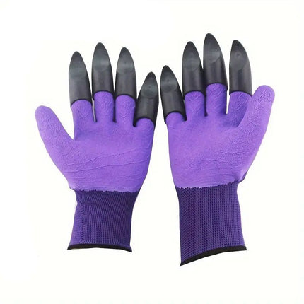 3 Pack Purple Garden Gloves with ABS Digging Claws - Gardening Gloves for Digging Planting and Weeding - Waterproof Latex Coated Hand Protectors with Durable Plastic Claws for Outdoor Yard Work