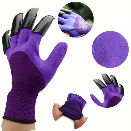 3 Pack Green Garden Gloves with ABS Digging Claws - Gardening Gloves for Digging Planting and Weeding - Waterproof Latex Coated Hand Protectors with Durable Plastic Claws for Outdoor Yard Work